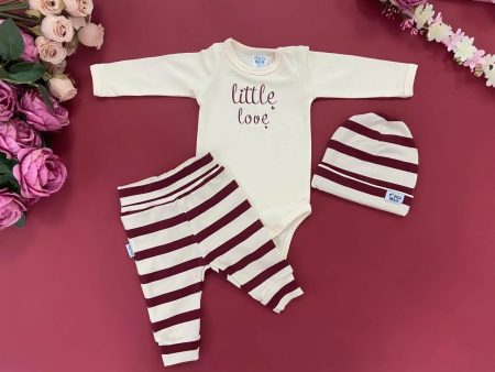Komplet za bebe – pamučni bodi sa vezom + prugasti donji dio i kapica